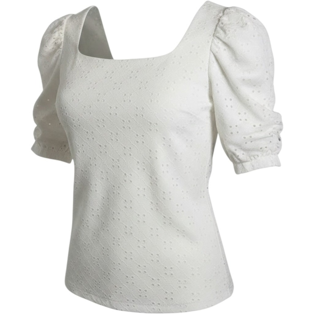 CeCe White Eyelet Puff Sleeve Blouse‎ Scoop Neck Top Small Coquette Feminine